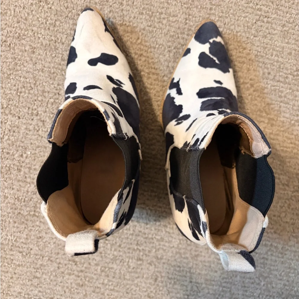 Womens cowprint Ankle block heel Boots - Picture 5 of 7